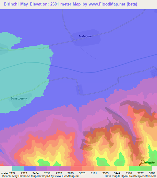 Birinchi May,Kyrgyzstan Elevation Map