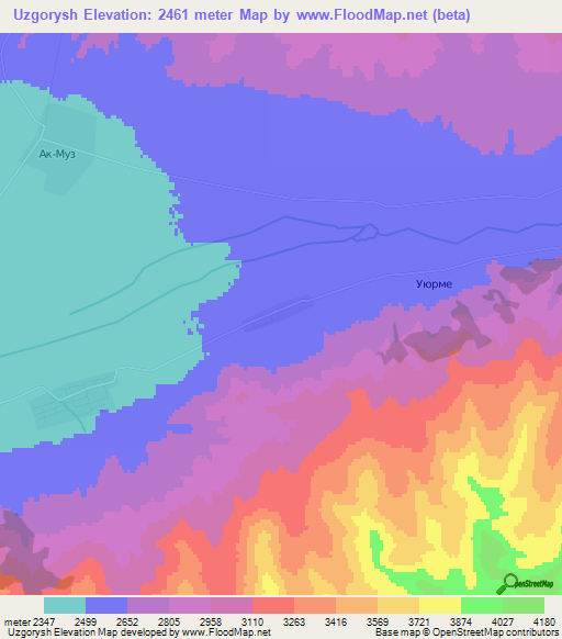 Uzgorysh,Kyrgyzstan Elevation Map