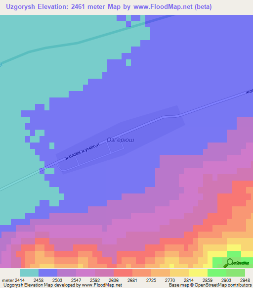 Uzgorysh,Kyrgyzstan Elevation Map