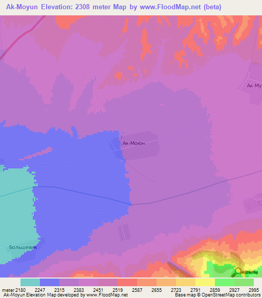 Ak-Moyun,Kyrgyzstan Elevation Map