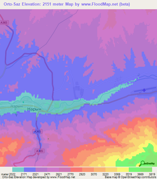 Orto-Saz,Kyrgyzstan Elevation Map