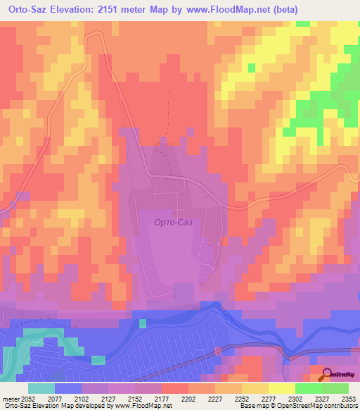 Orto-Saz,Kyrgyzstan Elevation Map