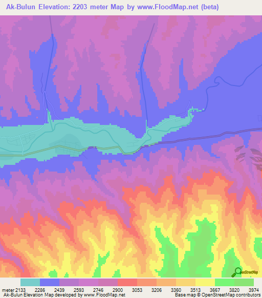 Ak-Bulun,Kyrgyzstan Elevation Map