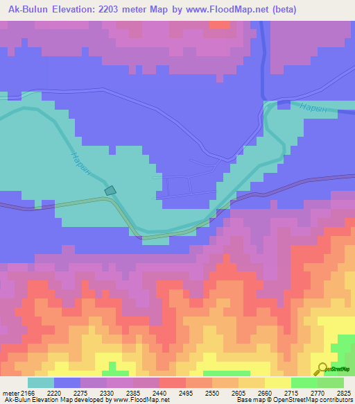 Ak-Bulun,Kyrgyzstan Elevation Map