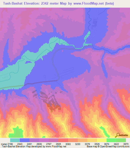 Tash-Bashat,Kyrgyzstan Elevation Map