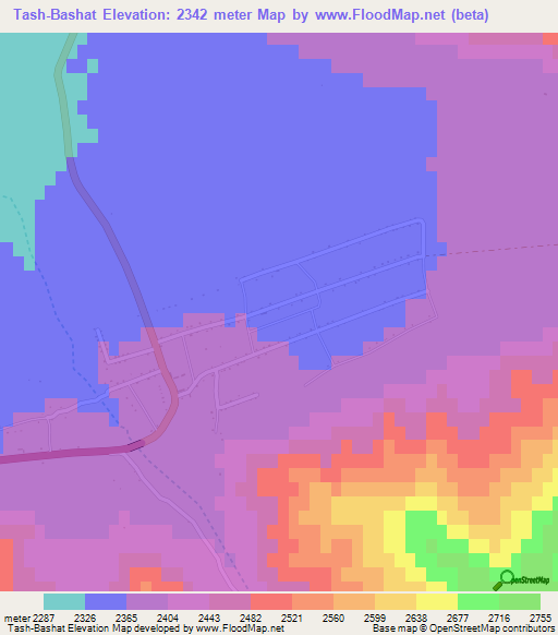 Tash-Bashat,Kyrgyzstan Elevation Map