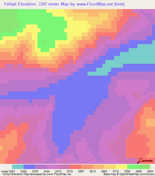 Yshtyk,Kyrgyzstan Elevation Map