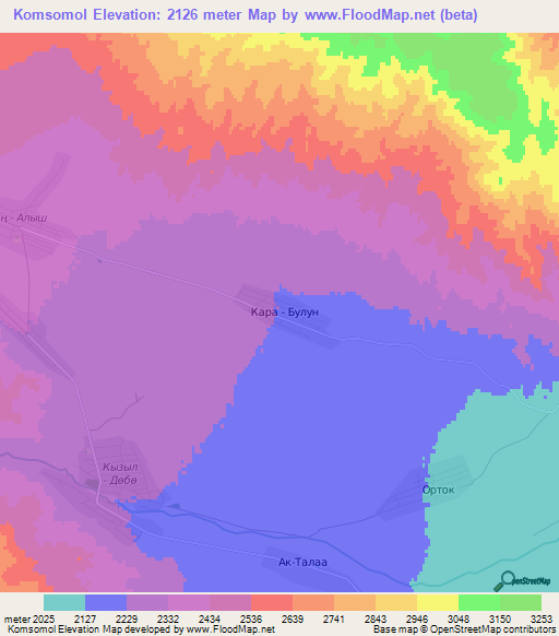 Komsomol,Kyrgyzstan Elevation Map