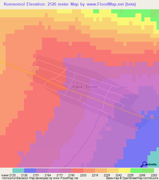 Komsomol,Kyrgyzstan Elevation Map