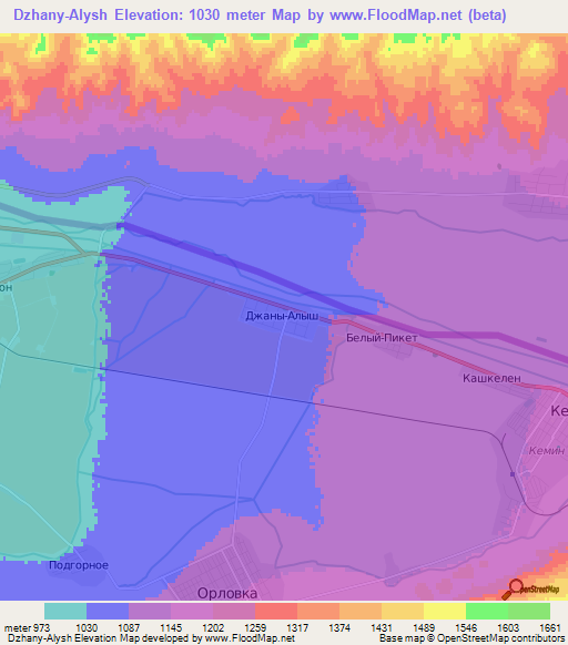 Dzhany-Alysh,Kyrgyzstan Elevation Map