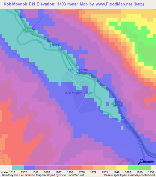 Kok-Moynok Eki,Kyrgyzstan Elevation Map