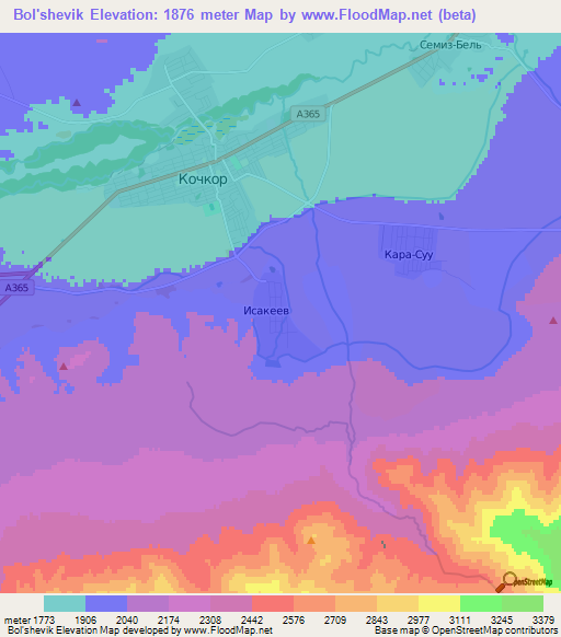 Bol'shevik,Kyrgyzstan Elevation Map