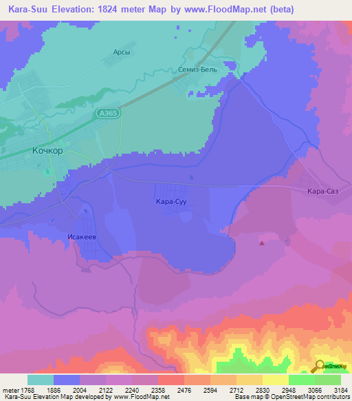 Kara-Suu,Kyrgyzstan Elevation Map