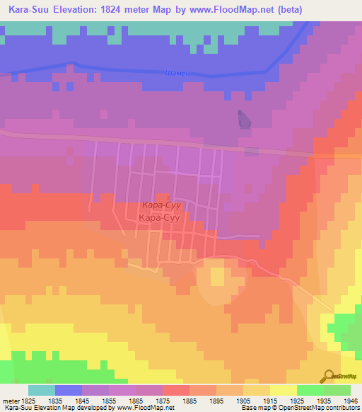 Kara-Suu,Kyrgyzstan Elevation Map