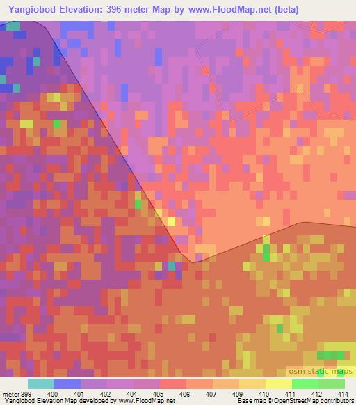 Yangiobod,Uzbekistan Elevation Map