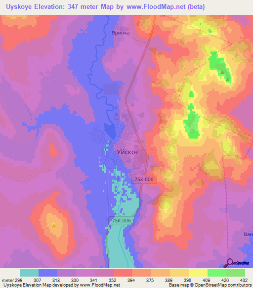 Uyskoye,Russia Elevation Map