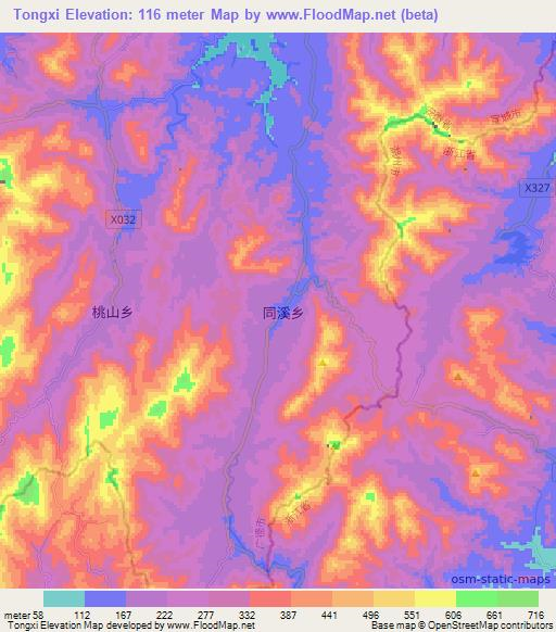 Tongxi,China Elevation Map