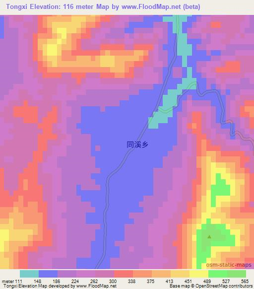 Tongxi,China Elevation Map