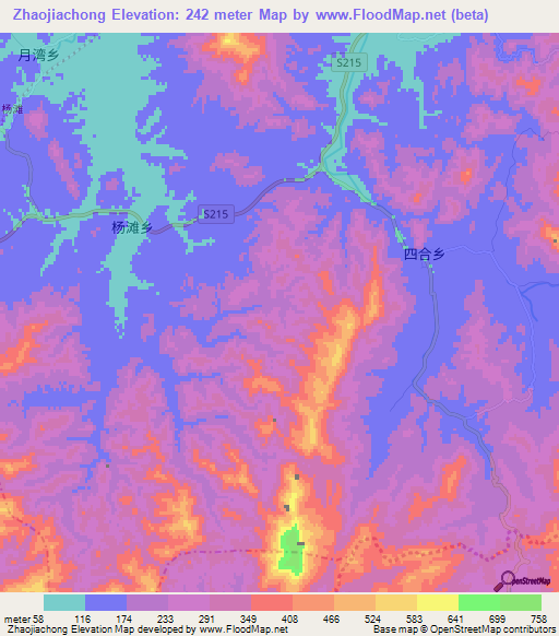 Zhaojiachong,China Elevation Map