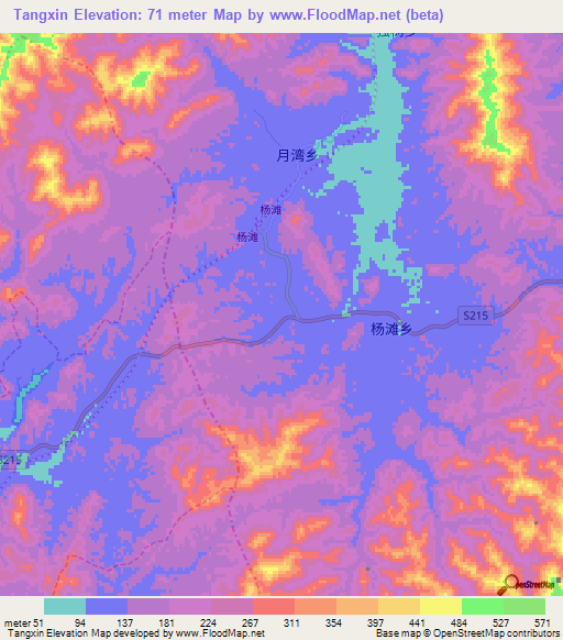 Tangxin,China Elevation Map