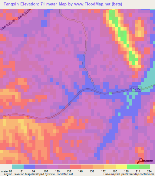 Tangxin,China Elevation Map