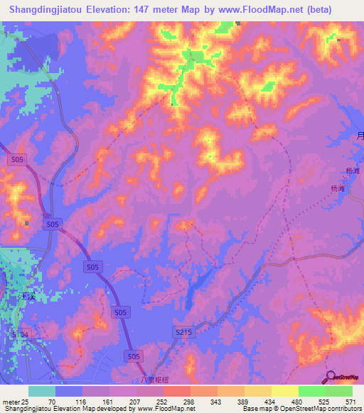 Shangdingjiatou,China Elevation Map