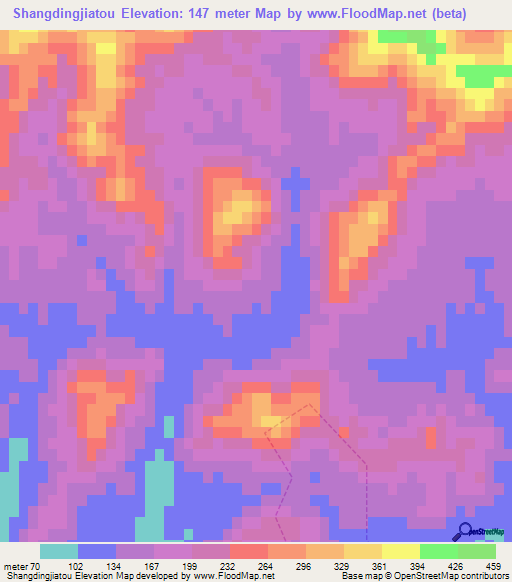 Shangdingjiatou,China Elevation Map