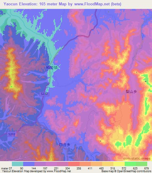 Yaocun,China Elevation Map