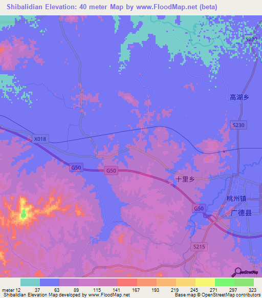 Shibalidian,China Elevation Map