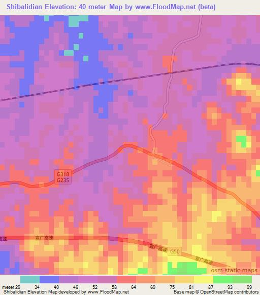 Shibalidian,China Elevation Map