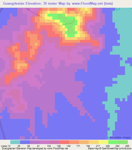 Guangdexian,China Elevation Map