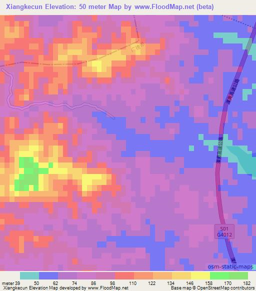 Xiangkecun,China Elevation Map