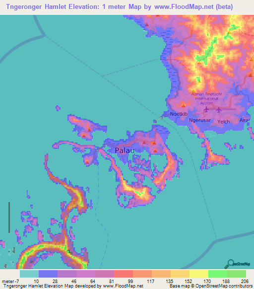 Tngeronger Hamlet,Palau Elevation Map