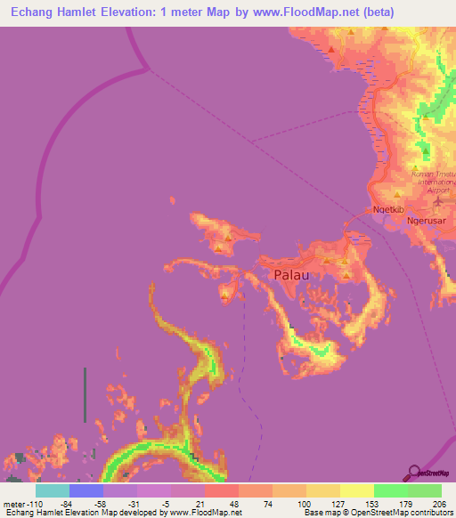 Echang Hamlet,Palau Elevation Map