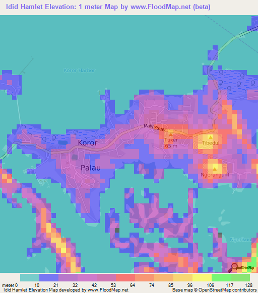 Idid Hamlet,Palau Elevation Map