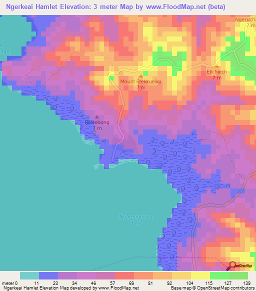 Ngerkeai Hamlet,Palau Elevation Map