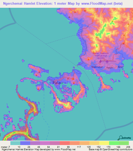 Ngerchemai Hamlet,Palau Elevation Map