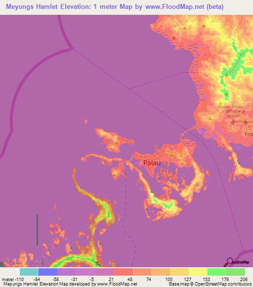 Meyungs Hamlet,Palau Elevation Map