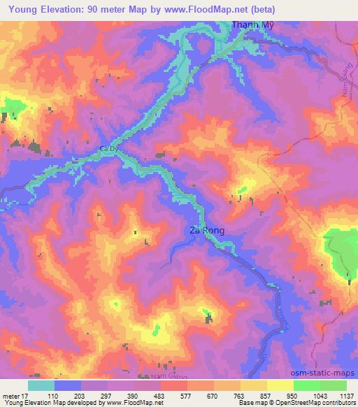 Young,Vietnam Elevation Map