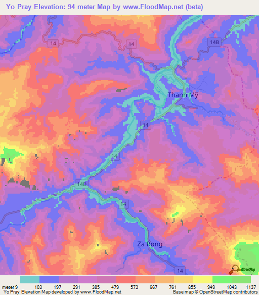 Yo Pray,Vietnam Elevation Map