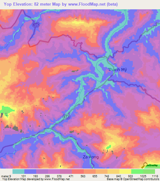 Yop,Vietnam Elevation Map