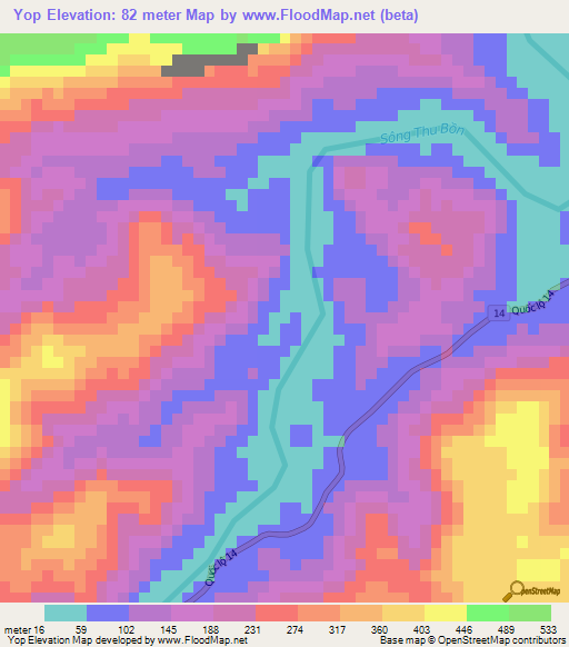 Yop,Vietnam Elevation Map