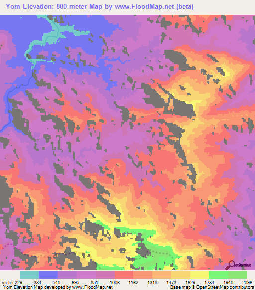 Yom,Vietnam Elevation Map