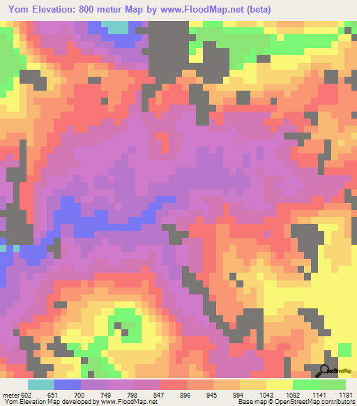 Yom,Vietnam Elevation Map