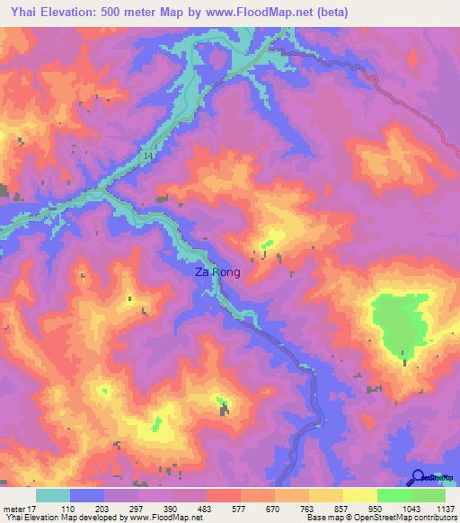 Yhai,Vietnam Elevation Map