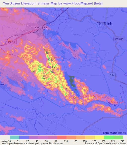 Yen Xuyen,Vietnam Elevation Map