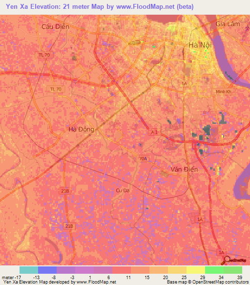 Yen Xa,Vietnam Elevation Map