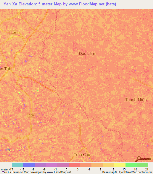 Yen Xa,Vietnam Elevation Map