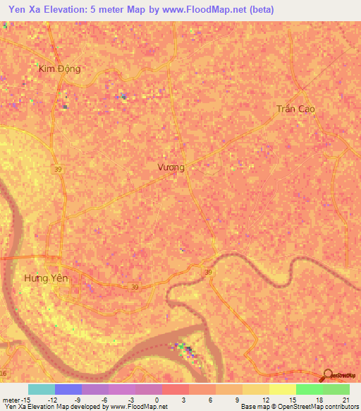 Yen Xa,Vietnam Elevation Map