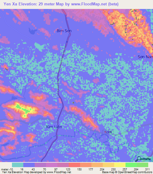 Yen Xa,Vietnam Elevation Map